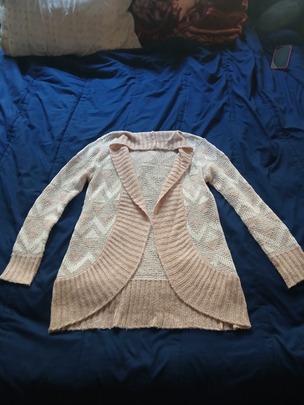 Maurices Open Front Knit Cardigan Neutral Aztec Chevron Print Size Medium